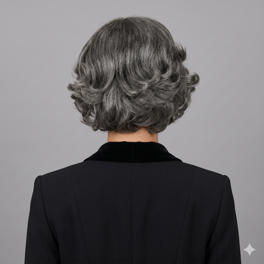 T -Part Lace Dark Brown Salt & Pepper Curly Human Hair Wig For Black Women