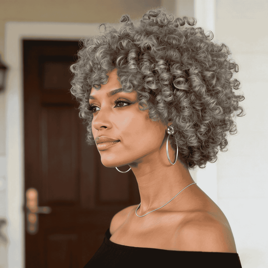 Ready to Wear Glueless Human Hair Wig Salt & Pepper Short Spiral Curly Wig for Women