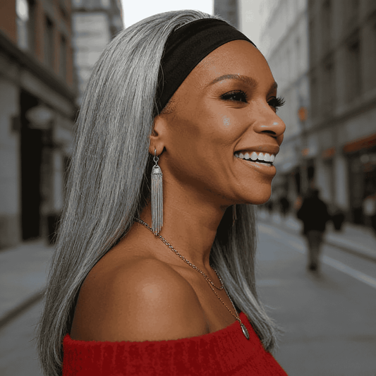 Straight Hair Headband Wig Real Human Hair Salt & Pepper Glueless Wigs For Women