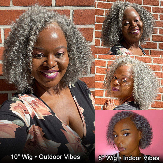 Salt And Pepper Short Jerry Curly Gray Wig Full Machine Made Human Hair Glueless Lace Wigs For Mature & Stylish Women
