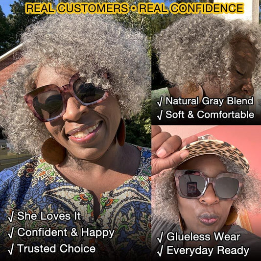 Salt And Pepper Short Jerry Curly Gray Wig Full Machine Made Human Hair Glueless Lace Wigs For Mature & Stylish Women