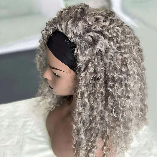 Salt And Pepper Water Wave Wig Glueless Human Hair Headband Wigs