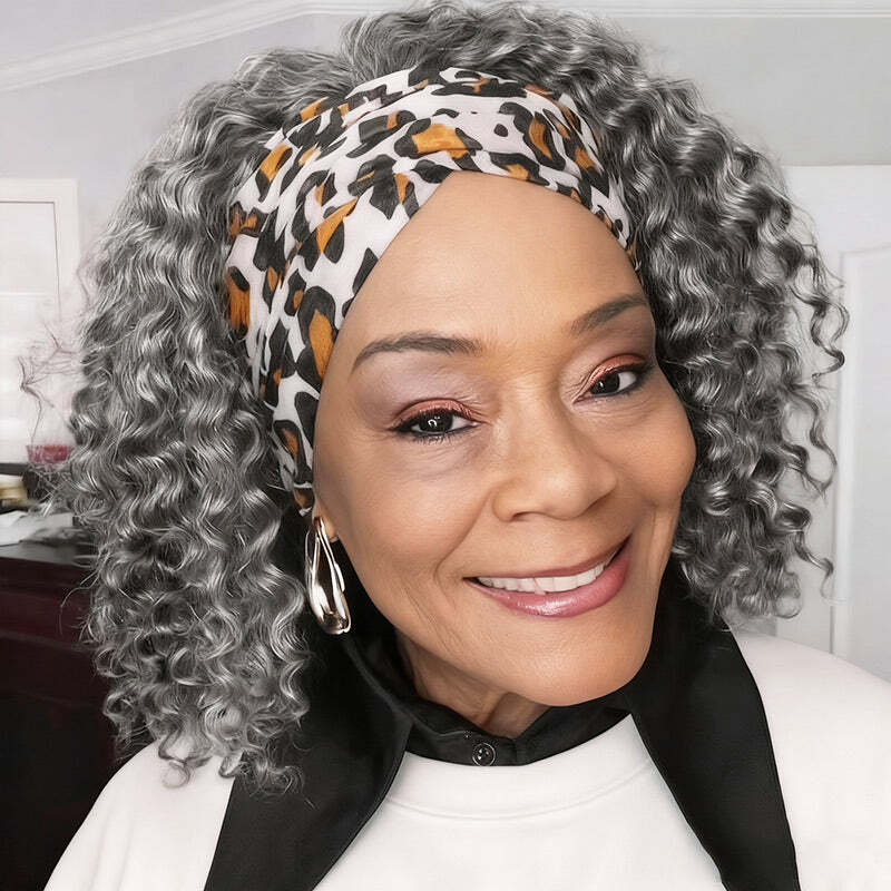 Salt And Pepper Water Wave Wig Glueless Human Hair Headband Wigs