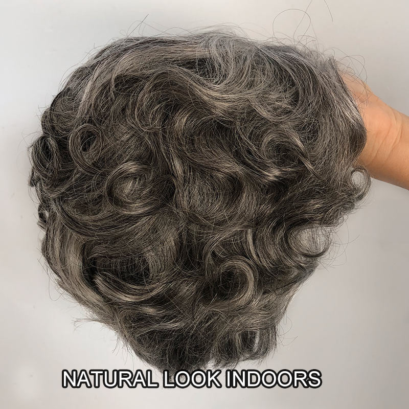 Salt & Pepper Pixie Cut Wig Natural Wave Human Hair Glueless Wigs For Women