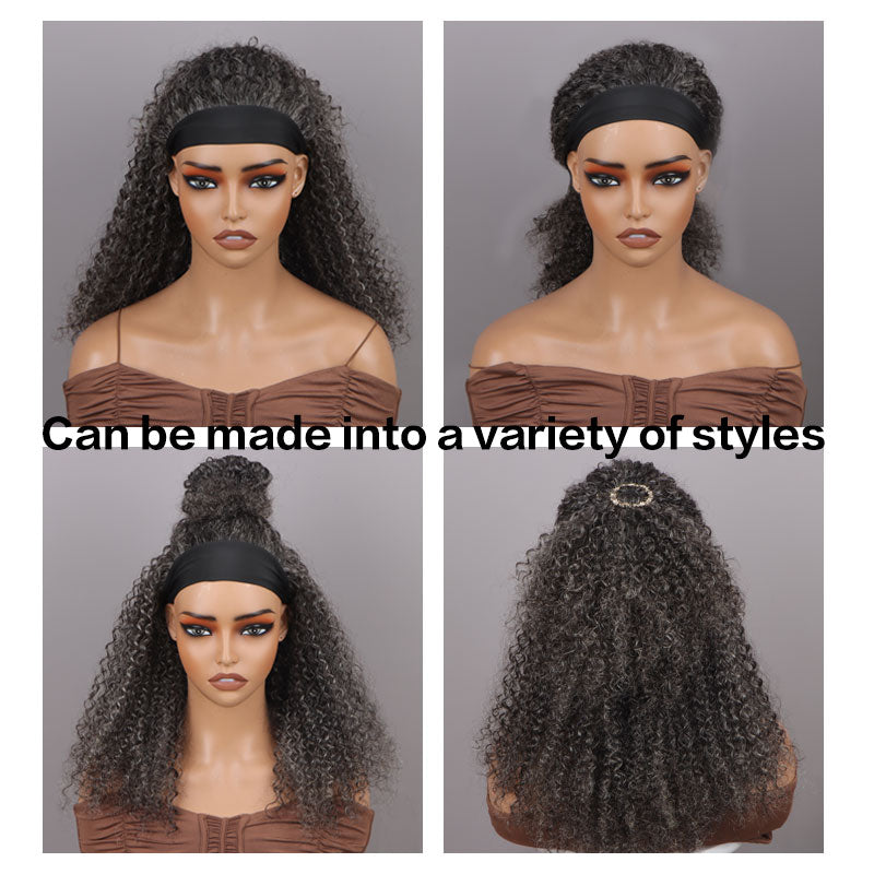 Wear & Go Salt & Pepper Kinky Curly Human Hair Headband Wig For Black Women