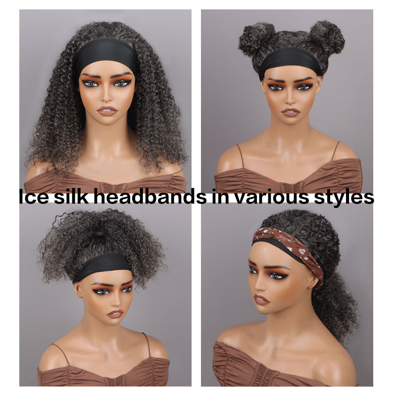 Wear & Go Salt & Pepper Kinky Curly Human Hair Headband Wig For Black Women