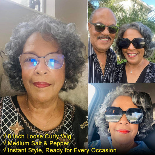 Wear Go Salt And Pepper Wig Glueless Human Hair Loose Curly Bob For Seniors