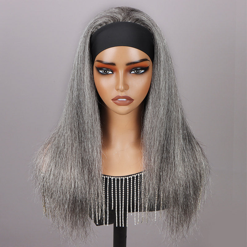 Silver Gray Straight Hair Headband Wig Real Human Hair Salt & Pepper Glueless Wigs For Women