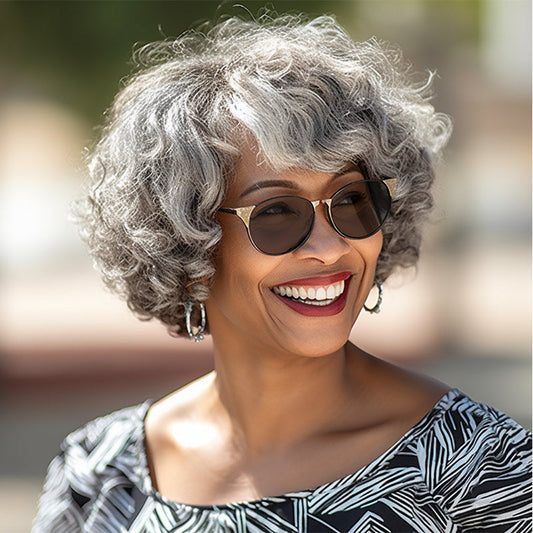 Wear Go Salt And Pepper Wig Glueless Human Hair Loose Curly Bob For Seniors