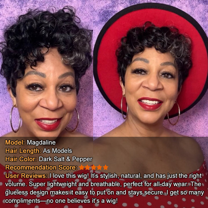 Salt & Pepper Pixie Cut Wig Natural Wave Human Hair Glueless Wigs For Women