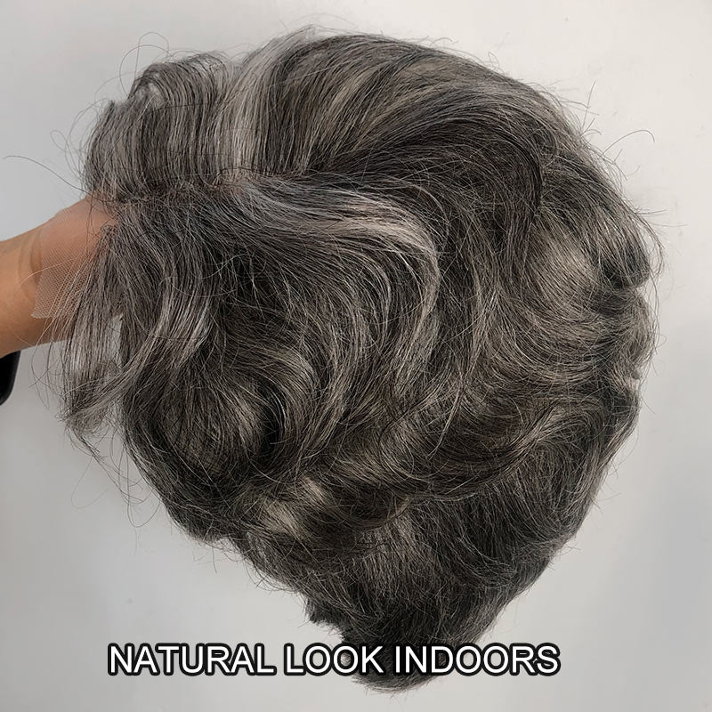 Salt & Pepper Pixie Cut Wig Natural Wave Human Hair Glueless Wigs For Women