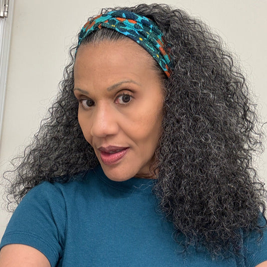 Wear & Go Salt & Pepper Kinky Curly Human Hair Headband Wig For Black Women