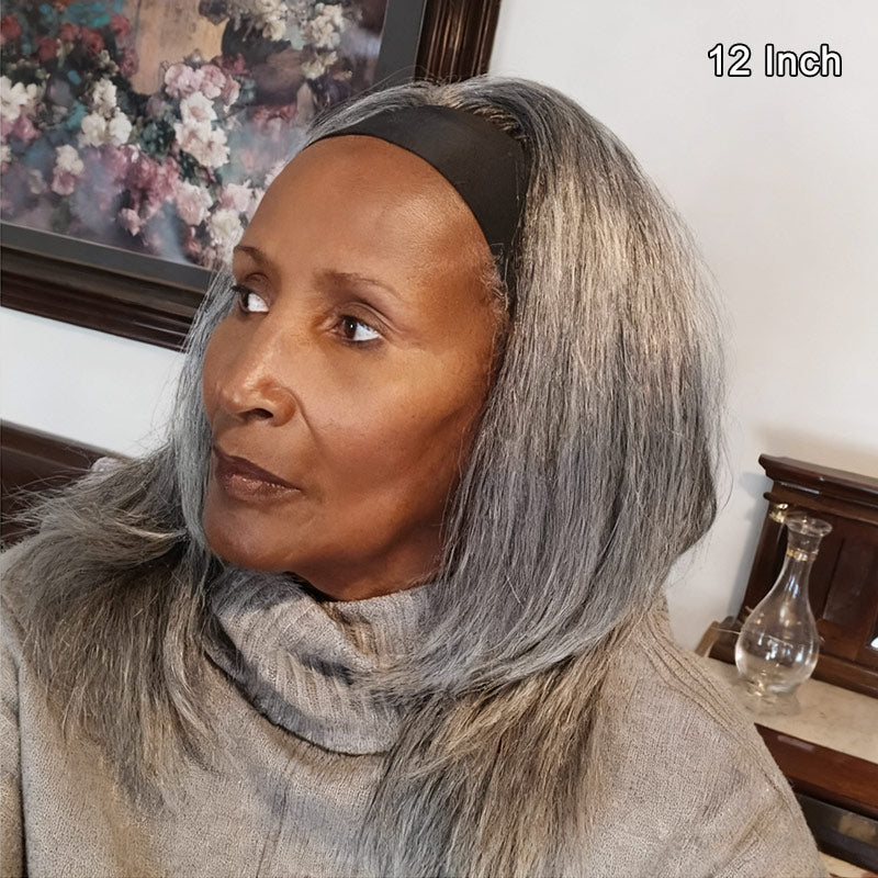 Silver Gray Straight Hair Headband Wig Real Human Hair Salt & Pepper Glueless Wigs For Women