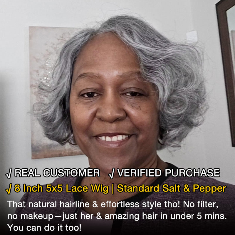 Wear Go Salt And Pepper Wig Glueless Human Hair Loose Curly Bob For Seniors