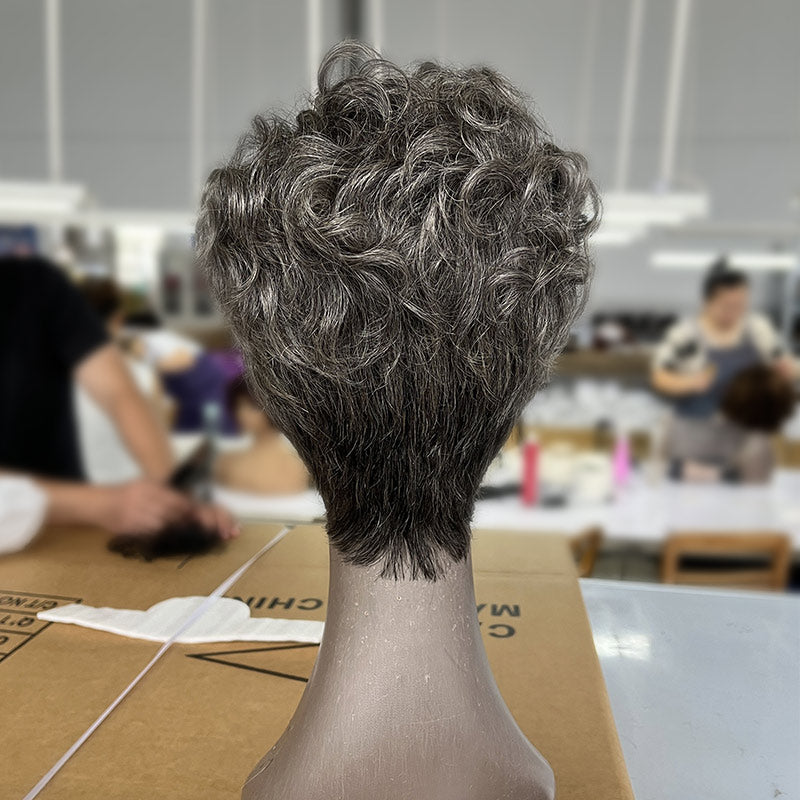 Salt & Pepper Pixie Cut Wig Natural Wave Human Hair Glueless Wigs For Women