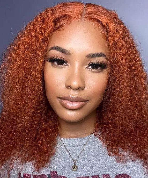Ginger Orange Curly Bob Wigs HD Lace Frontal Human Hair Wig With 180% Density