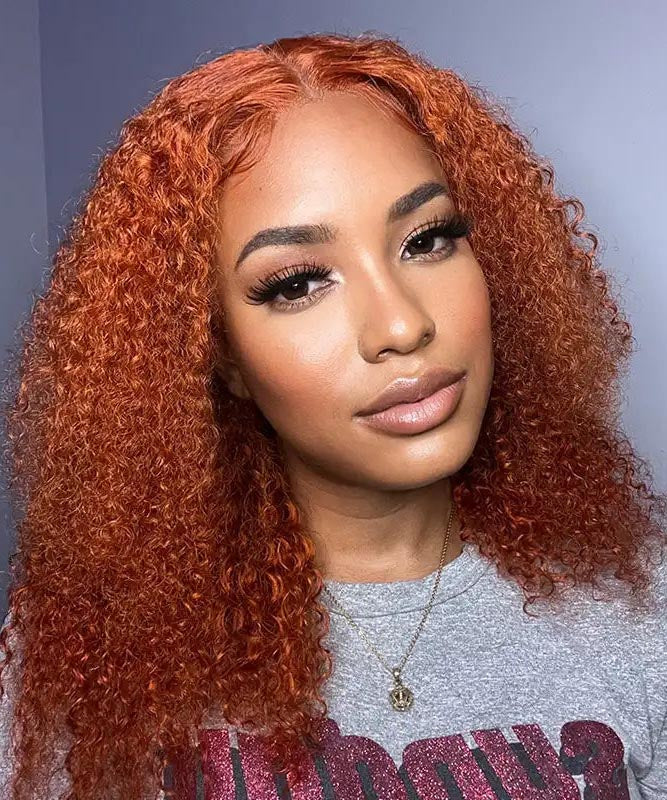 Ginger Orange Curly Bob Wigs HD Lace Frontal Human Hair Wig With 180% Density