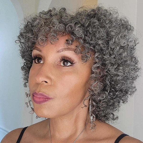 Salt And Pepper Ringlet Curls Wig With Bangs