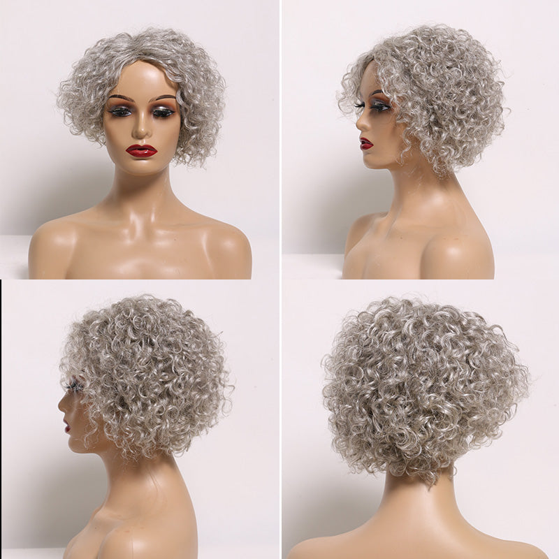 Wear To Go Salt And Pepper Wig For Older Women Loose Curly Bob Siver Gray Human Hair Glueless WigFor Senior