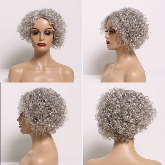 Wear To Go Salt And Pepper Wig For Older Women Loose Curly Bob Siver Gray Human Hair Glueless WigFor Senior