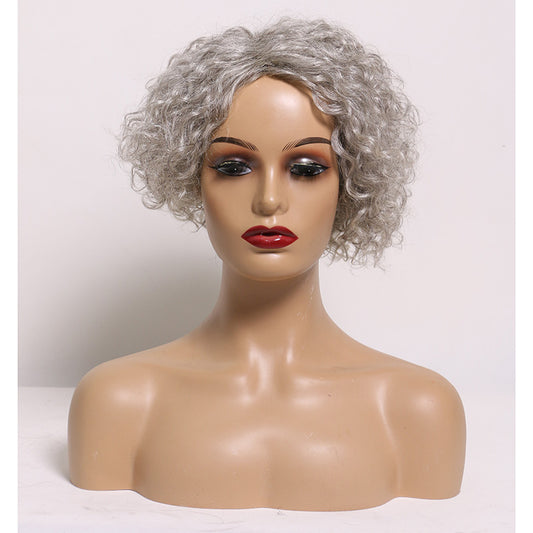 Wear To Go Salt And Pepper Wig For Older Women Loose Curly Bob Siver Gray Human Hair Glueless WigFor Senior