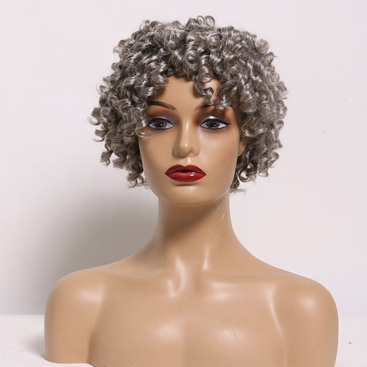 SeniorBella Salt & Pepper Short Bob Spiral Curly Wig