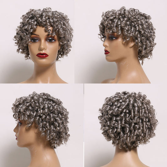 SeniorBella Salt & Pepper Short Bob Spiral Curly Wig