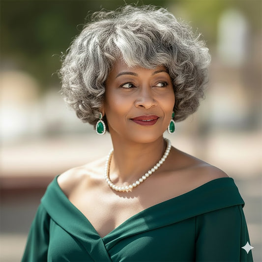 Wear Go Salt And Pepper Wig Glueless Human Hair Loose Curly Bob For Seniors