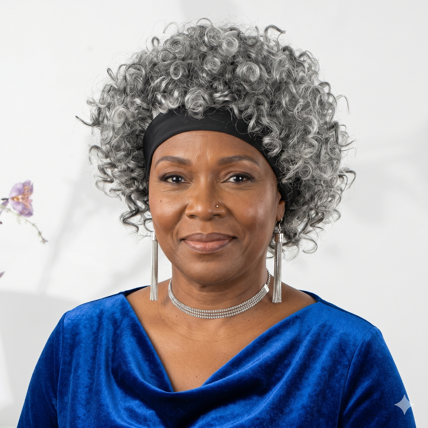 Wear & Go Salt & Pepper Curly Human Hair Headband Wig For Black Women