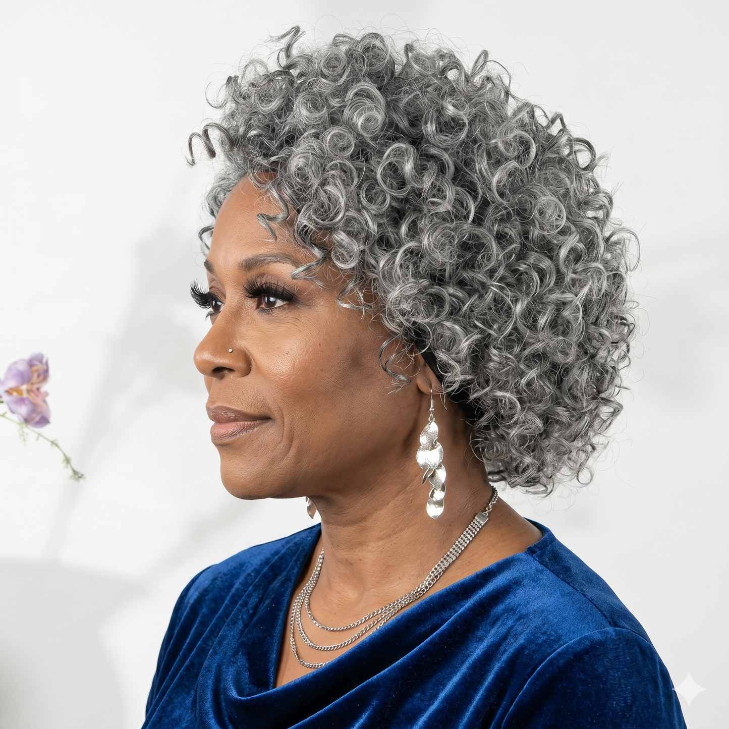 Wear & Go Salt & Pepper Curly Human Hair Headband Wig For Black Women