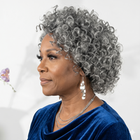Wear & Go Salt & Pepper Curly Human Hair Headband Wig For Black Women