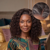 T -Part Lace Dark Brown Salt & Pepper Curly Human Hair Water Wave Wig For Black Women