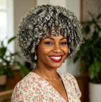 Ready to Wear Glueless Human Hair Wig Salt & Pepper Short Spiral Curly Wig for Women