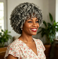 Ready to Wear Glueless Human Hair Wig Salt & Pepper Short Spiral Curly Wig for Women