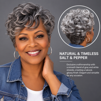 Salt & Pepper Pixie Cut Wig Natural Wave Human Hair Glueless Wigs For Women Senior Bella