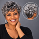 Salt & Pepper Pixie Cut Wig Natural Wave Human Hair Glueless Wigs For Women Senior Bella