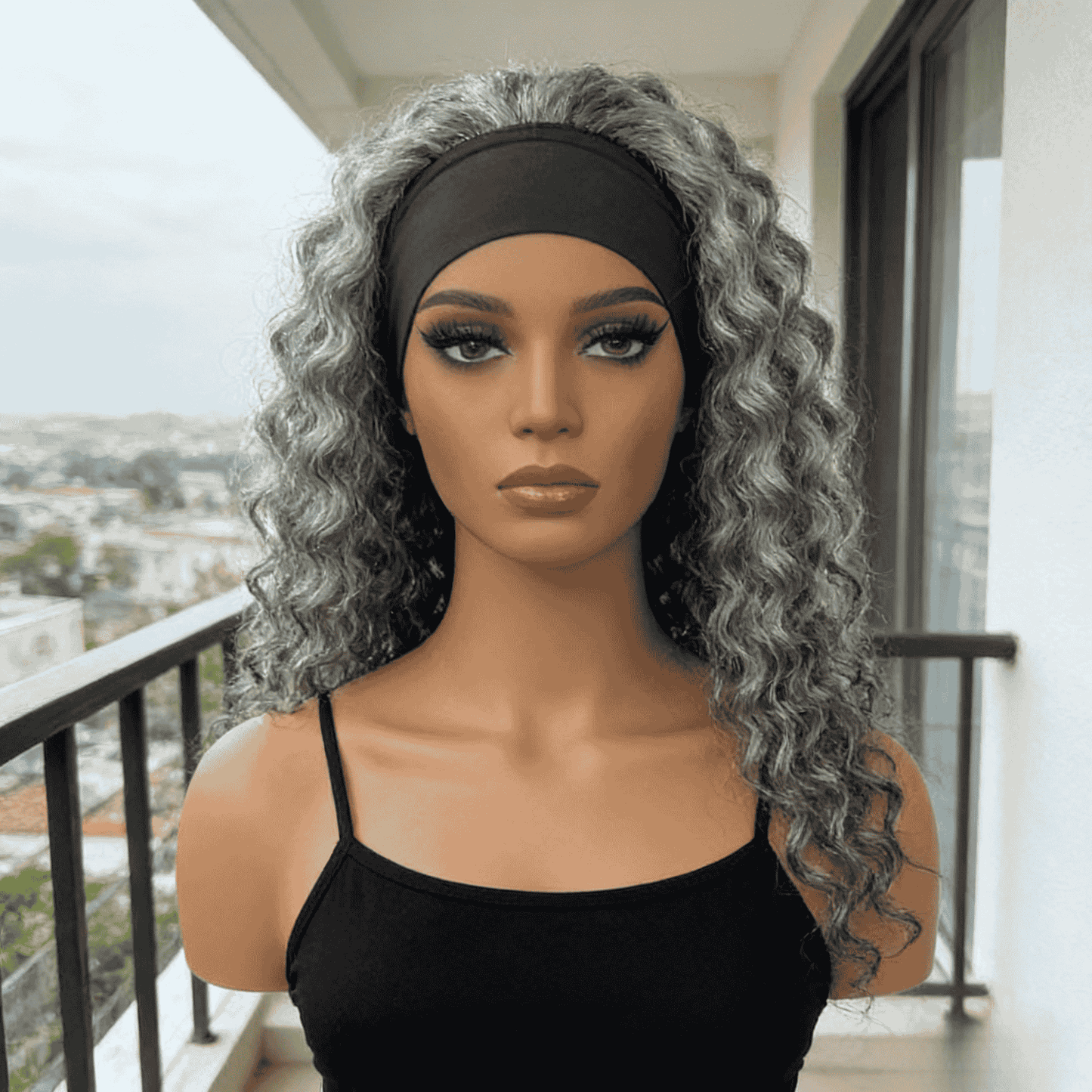 Water Wave Hair Headband Wig Real Human Hair Salt & Pepper Glueless Wigs For Women
