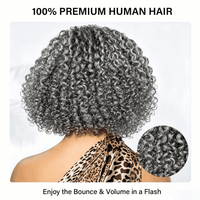 Short Jerry Curly Gray Wig | Real Salt & Pepper Human Hair Glueless Lace Wigs Mature & Stylish