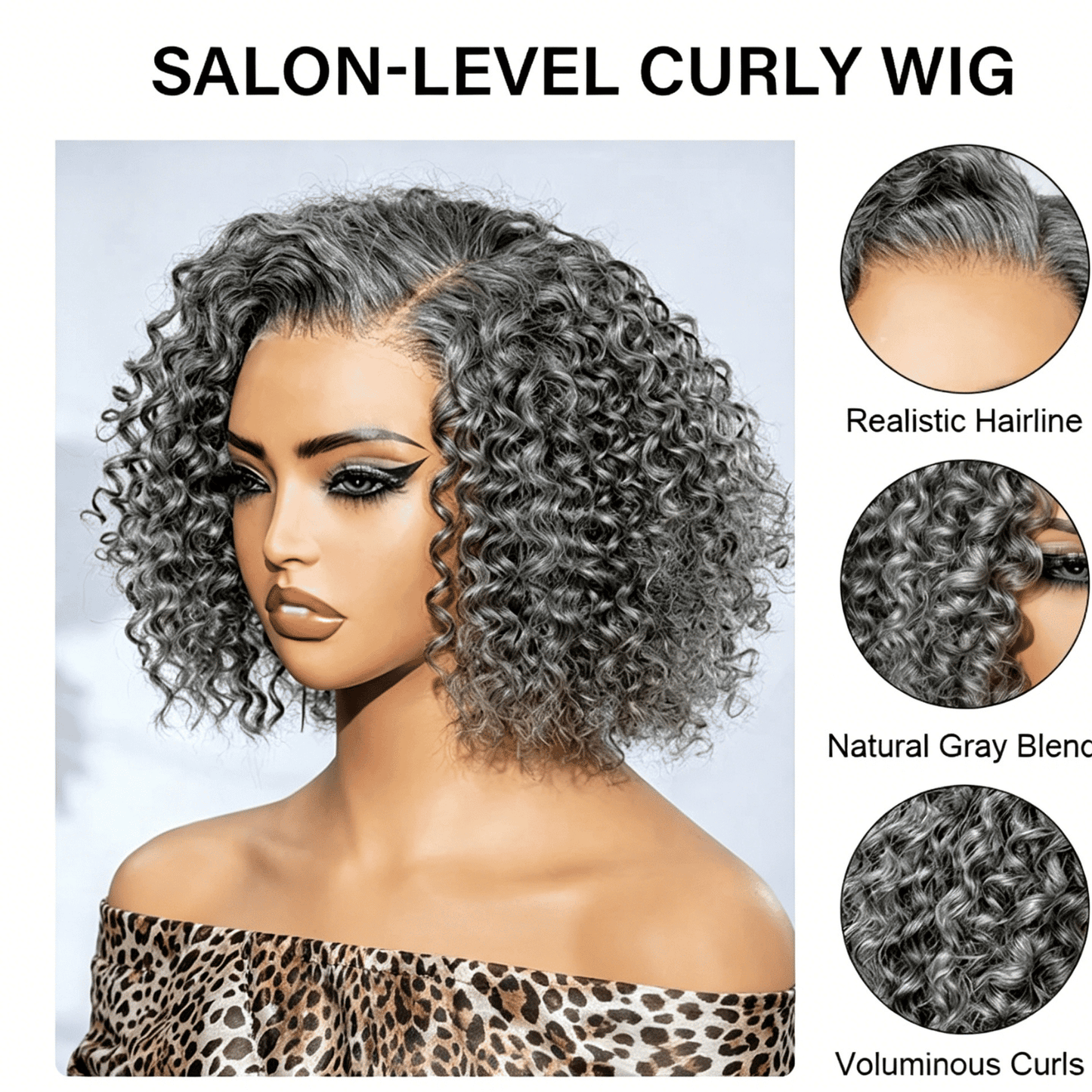 Short Jerry Curly Gray Wig | Real Salt & Pepper Human Hair Glueless Lace Wigs Mature & Stylish