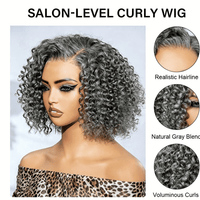 Short Jerry Curly Gray Wig | Real Salt & Pepper Human Hair Glueless Lace Wigs Mature & Stylish