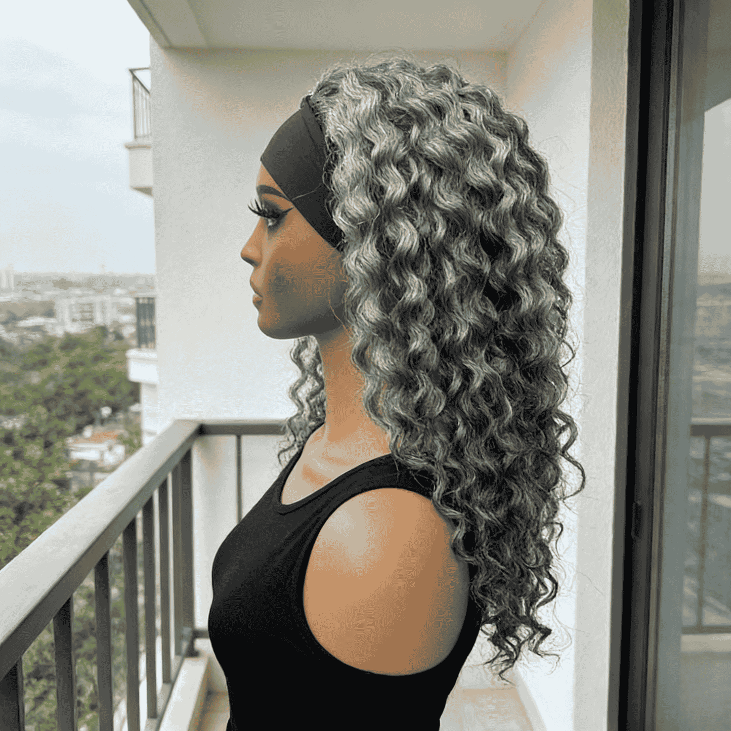 Water Wave Hair Headband Wig Real Human Hair Salt & Pepper Glueless Wigs For Women