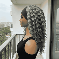 Water Wave Hair Headband Wig Real Human Hair Salt & Pepper Glueless Wigs For Women