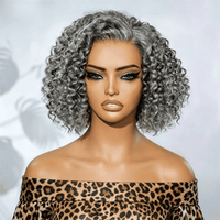 Short Jerry Curly Gray Wig | Real Salt & Pepper Human Hair Glueless Lace Wigs Mature & Stylish