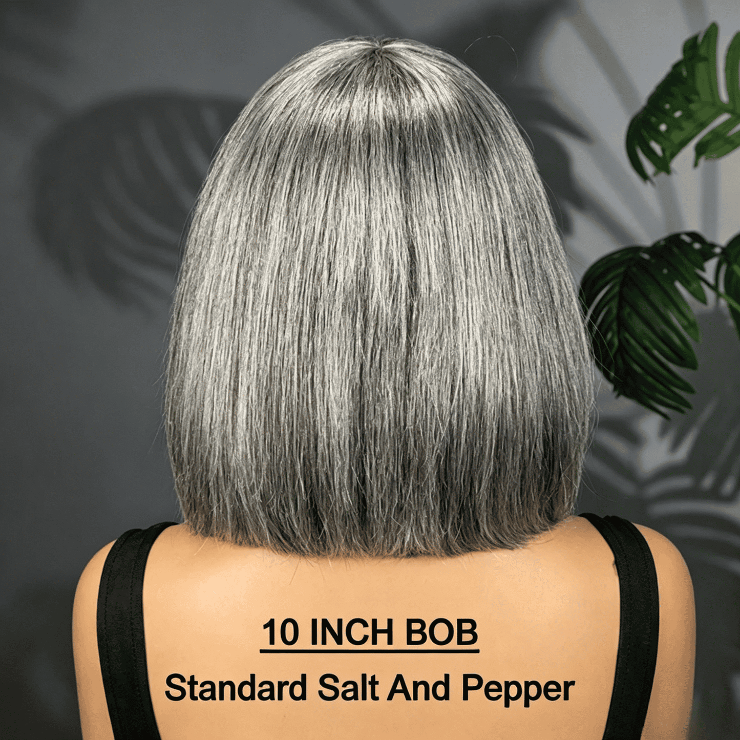 Salt & Pepper Straight Bob Wig With Bangs Real Human Hair Glueless Wigs For Seniors