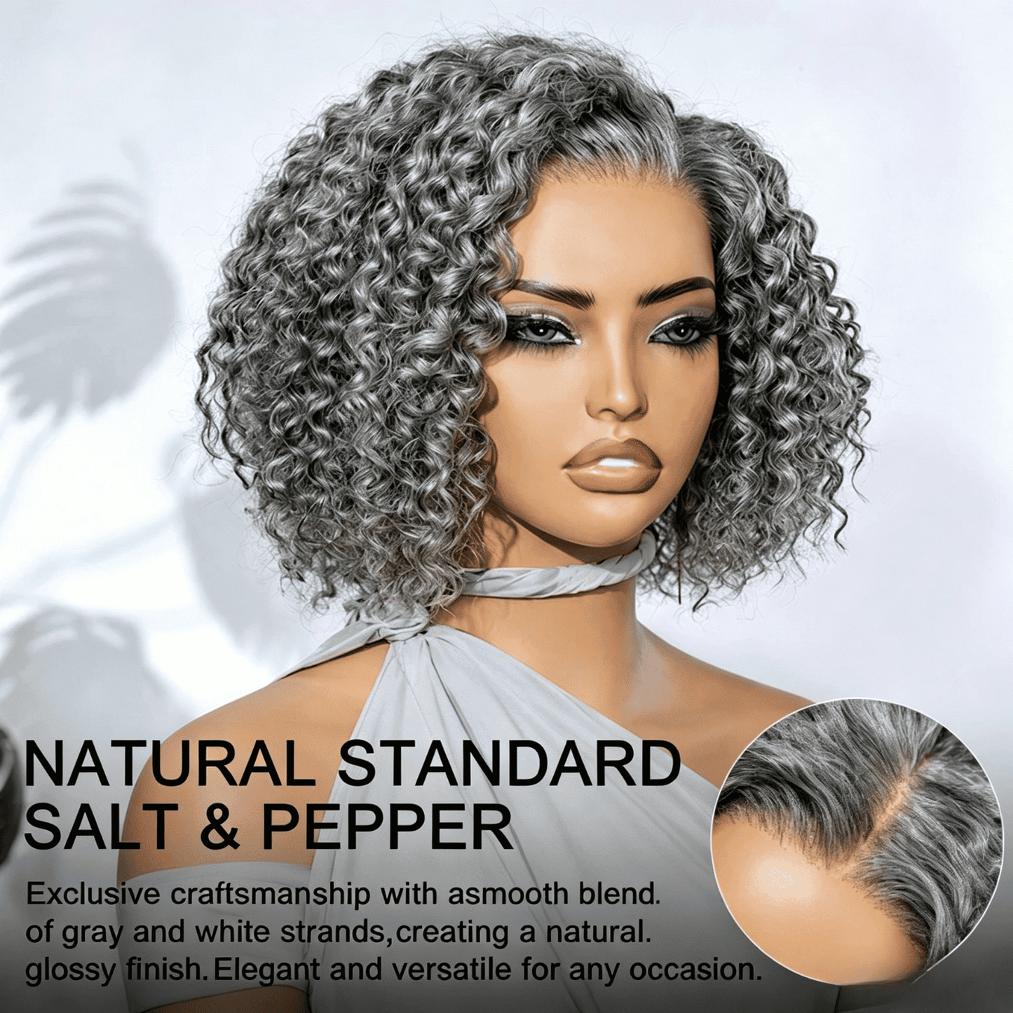 Short Jerry Curly Gray Wig | Real Salt & Pepper Human Hair Glueless Lace Wigs Mature & Stylish