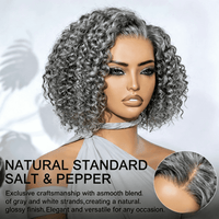 Short Jerry Curly Gray Wig | Real Salt & Pepper Human Hair Glueless Lace Wigs Mature & Stylish
