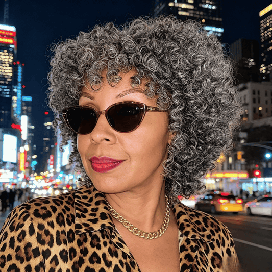 Salt And Pepper Ringlet Curls Wig With Bangs