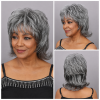 Salt & Pepper Wolf Tail Wig Natural Waves Human Hair Glue-Free Women's Style
