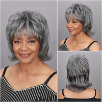Salt & Pepper Wolf Tail Wig Natural Waves Human Hair Glue-Free Women's Style
