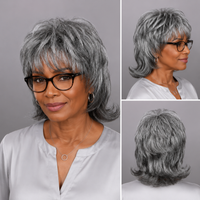 Salt & Pepper Wolf Tail Wig Natural Waves Human Hair Glue-Free Women's Style